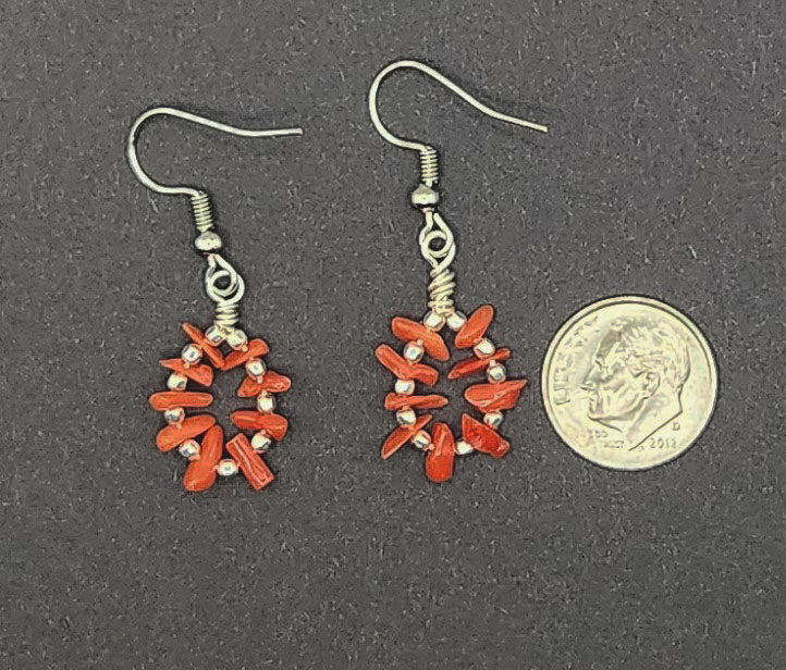 Mediterranean Coral Sterling Silver Faceted Nugget Earing