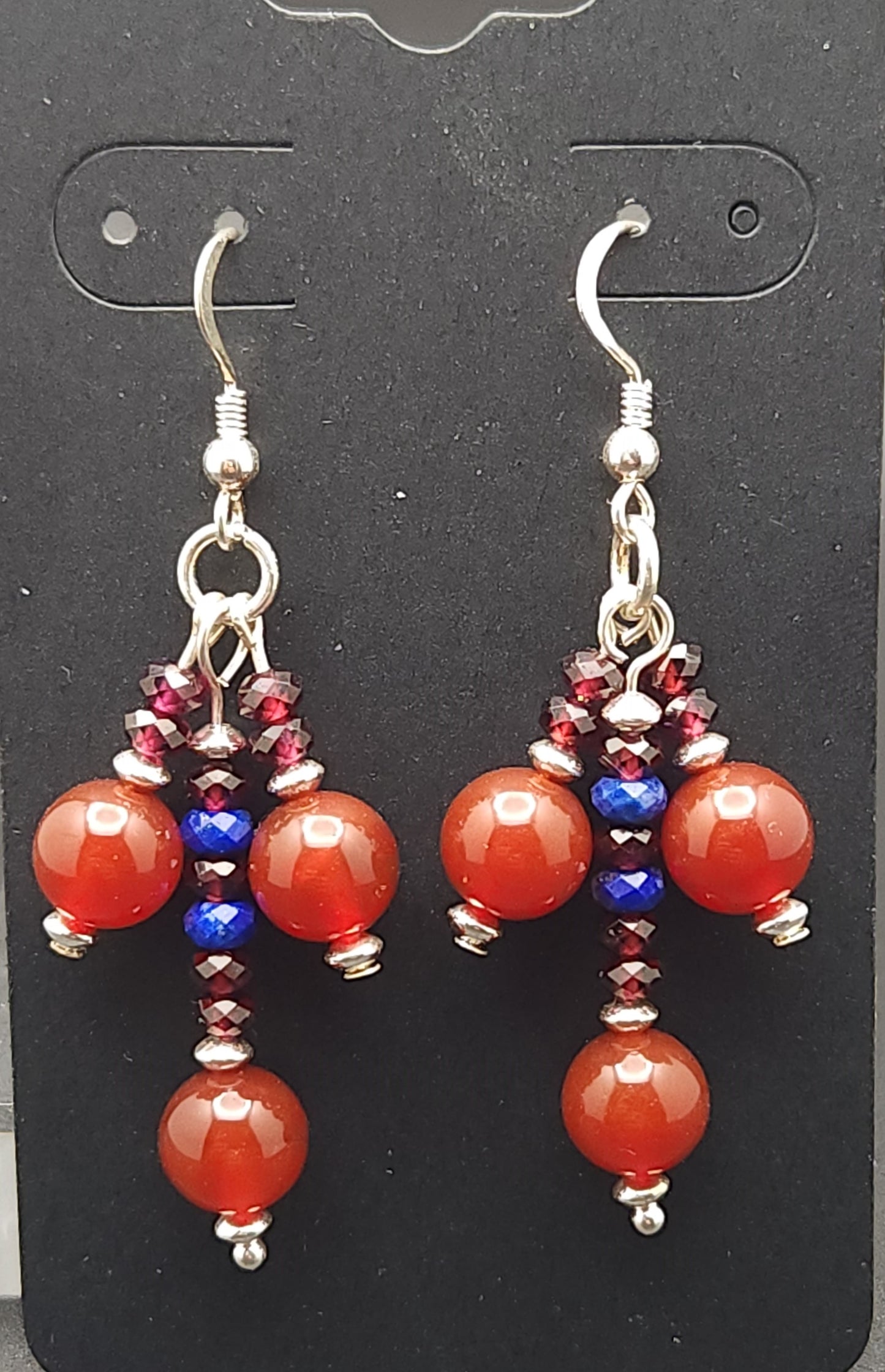 Natural Garnet, Carnelian, Natural Lapis Lazuli Sterling Silver Earing