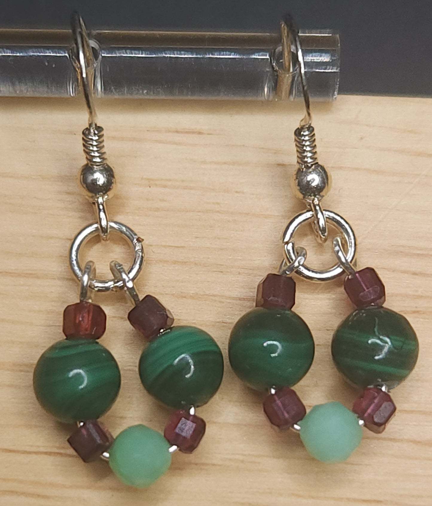 Natural Malachite Earing with diced shaped Garnet