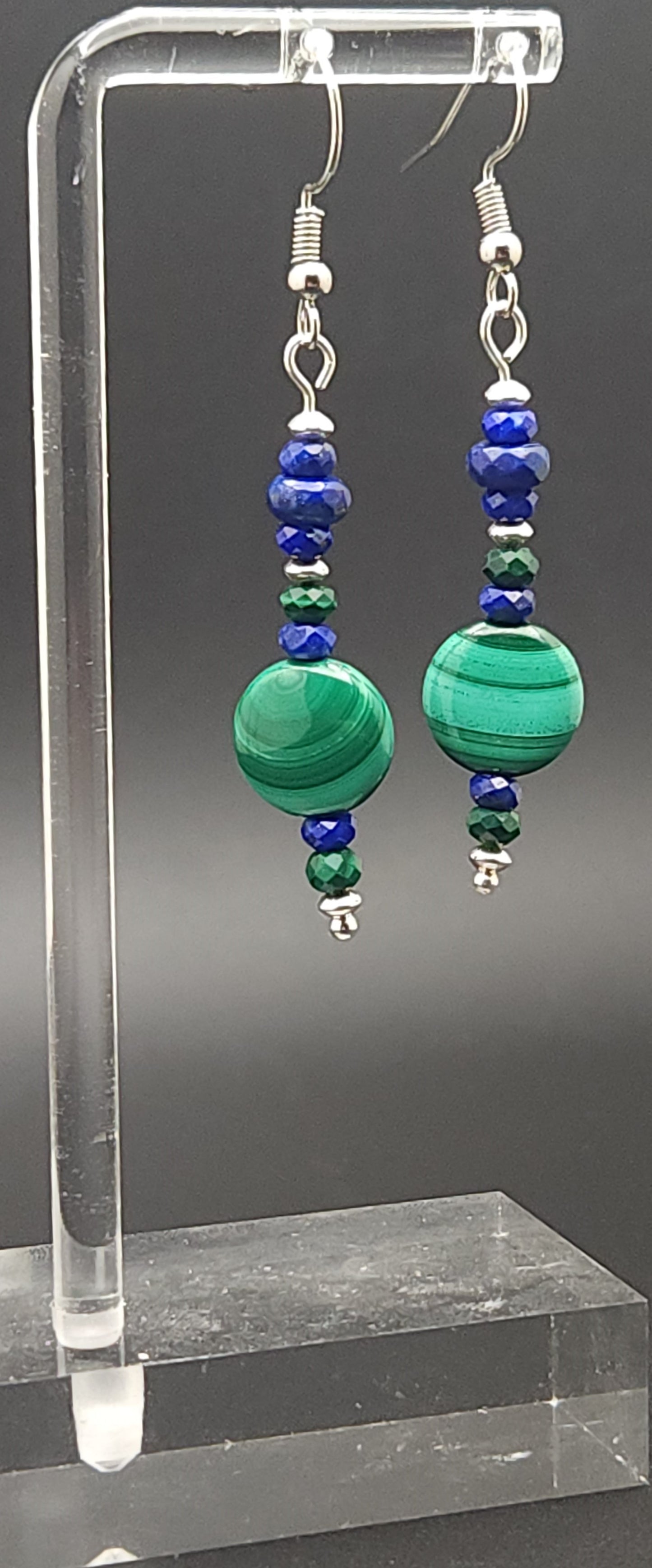 Natural Malachite Smooth Coin,  Faceted Natural Blue Lapis Lazuli, Faceted Natural Green Malachite