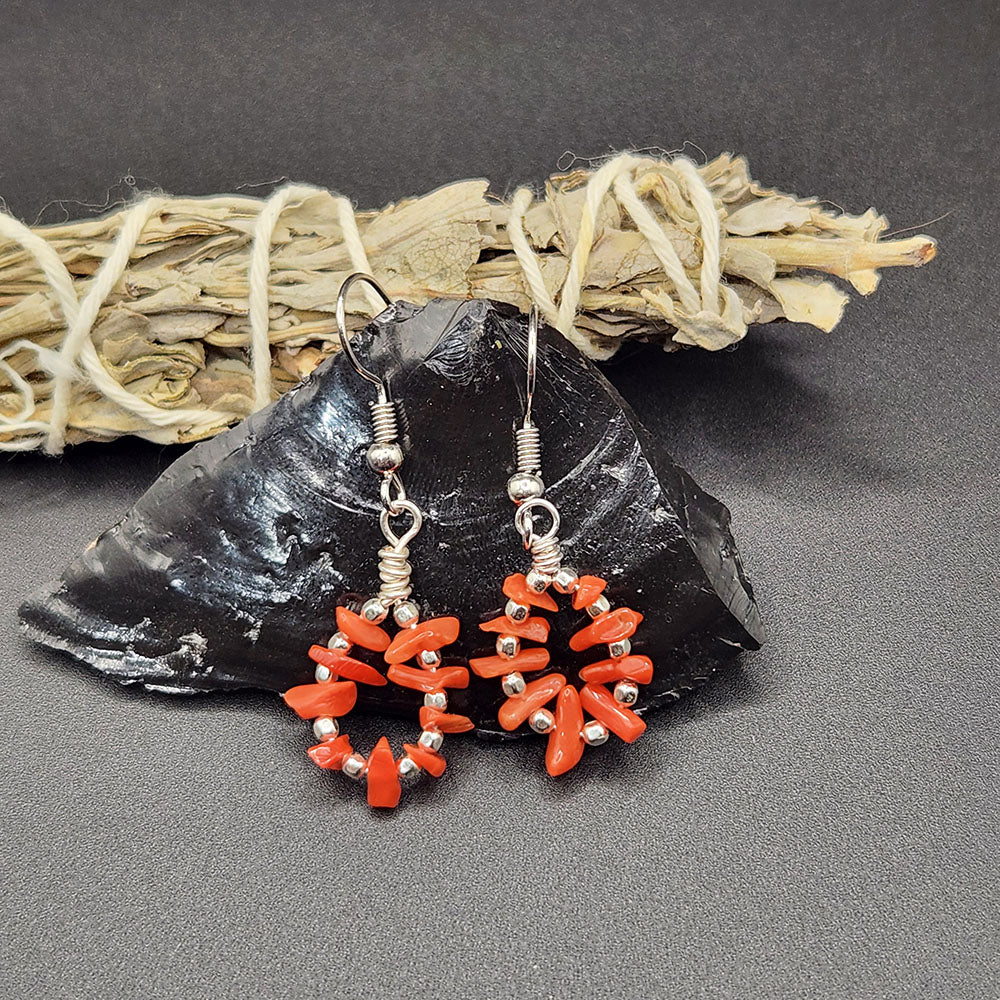 Mediterranean Coral & Sterling Silver Saucer Beaded Earing Pair