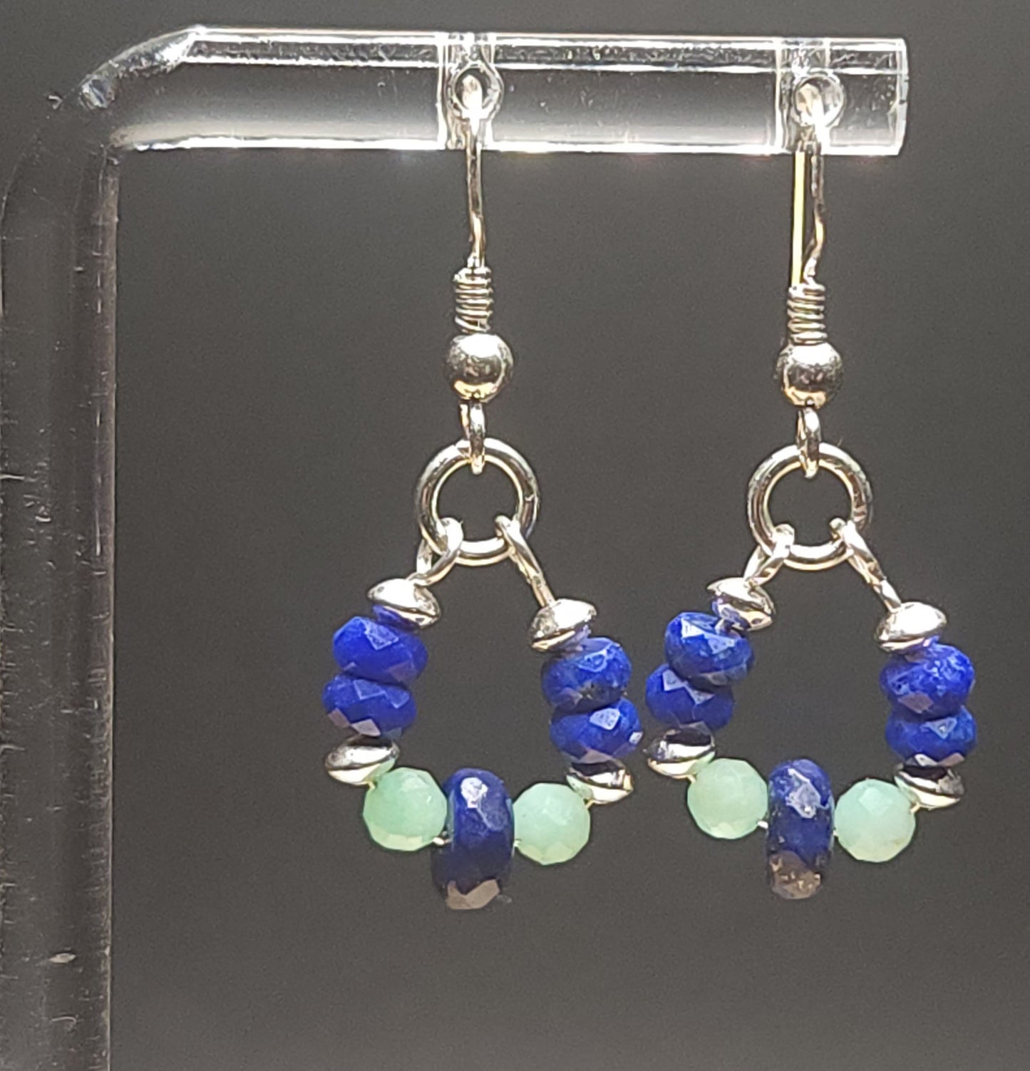 Natural Lapis Lazuli Natural Emerald Faceted Gemstone Sterling Silver Earing