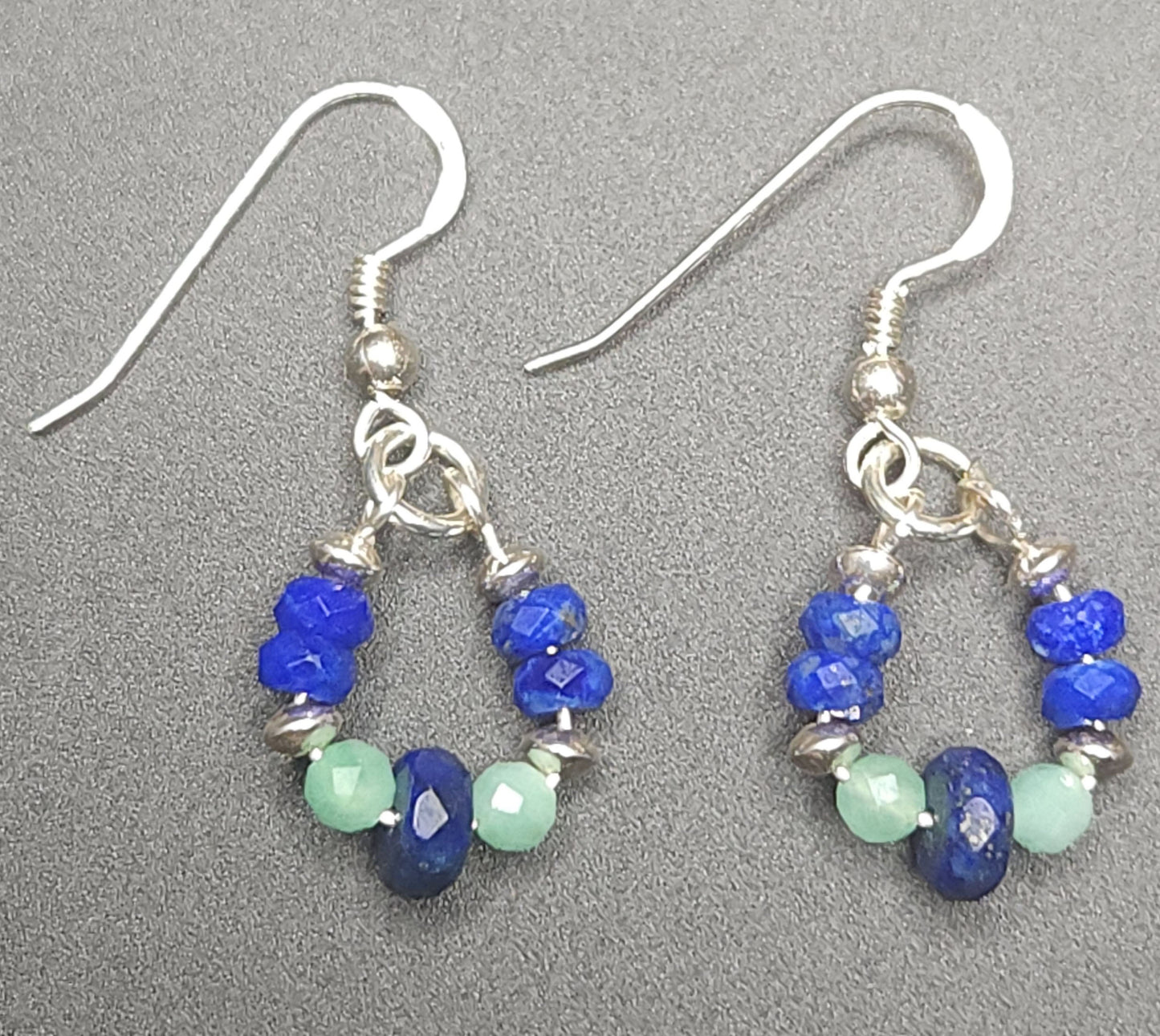 Natural Lapis Lazuli Natural Emerald Faceted Gemstone Sterling Silver Earing