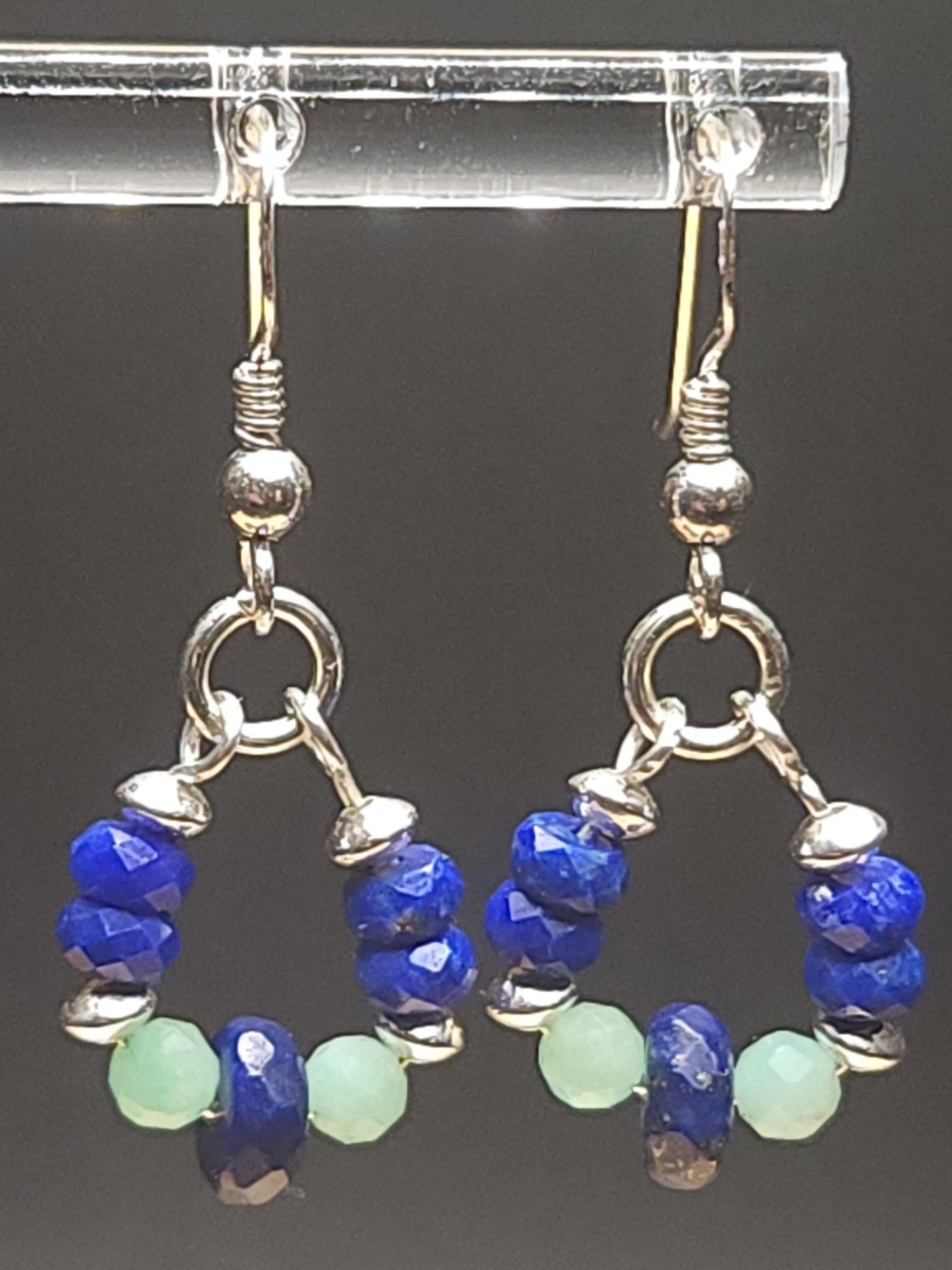 Natural Lapis Lazuli Natural Emerald Faceted Gemstone Sterling Silver Earing