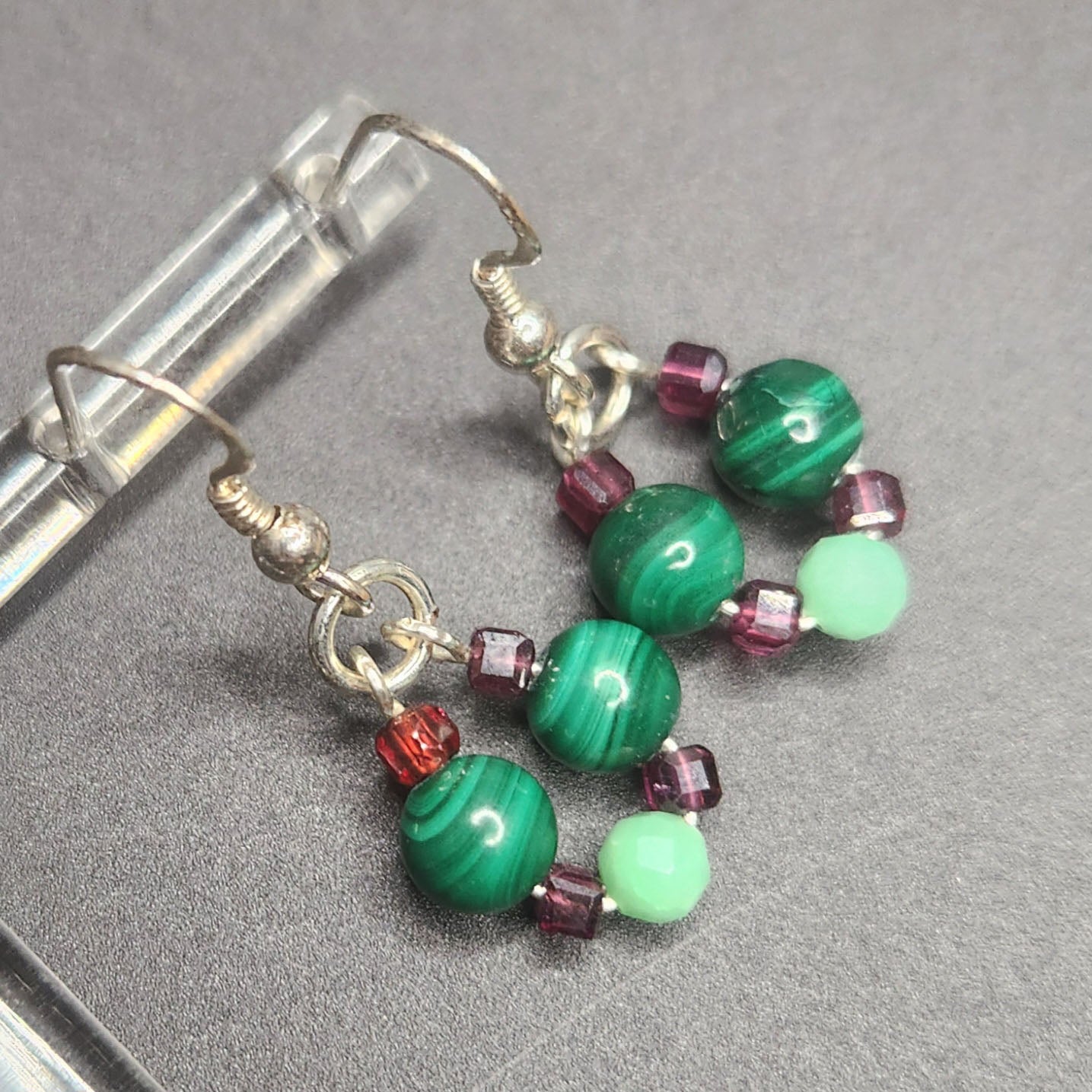 Natural Malachite Earing with diced shaped Garnet